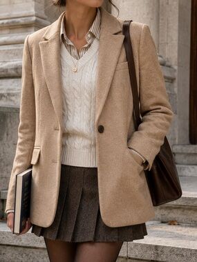 Talbots Wool Blend Knit Blazer Womens 10 Camel Tan Office Preppy Chic NWT